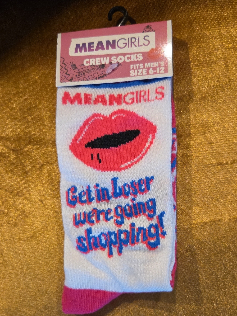 Mean Girls White & Pink Crew Socks - Get in Loser Design